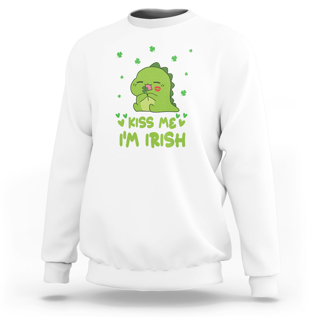 St. Patrick's Day Sweatshirt Kiss Me I'm Irish Cute Dinosaur - Wonder Print Shop