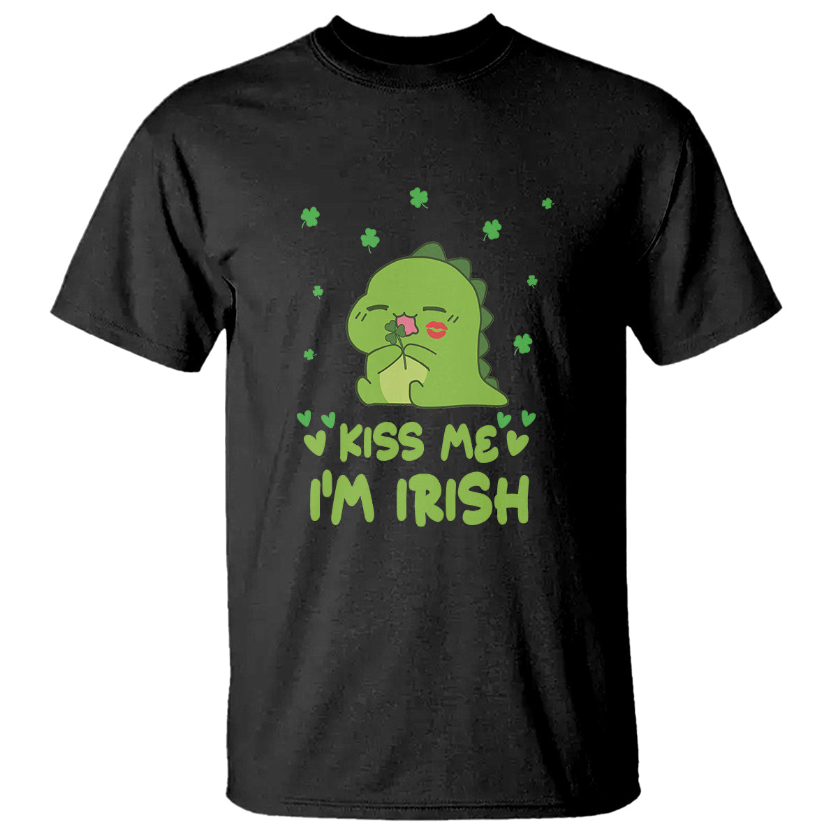 St. Patrick's Day T Shirt Kiss Me I'm Irish Cute Dinosaur - Wonder Print Shop