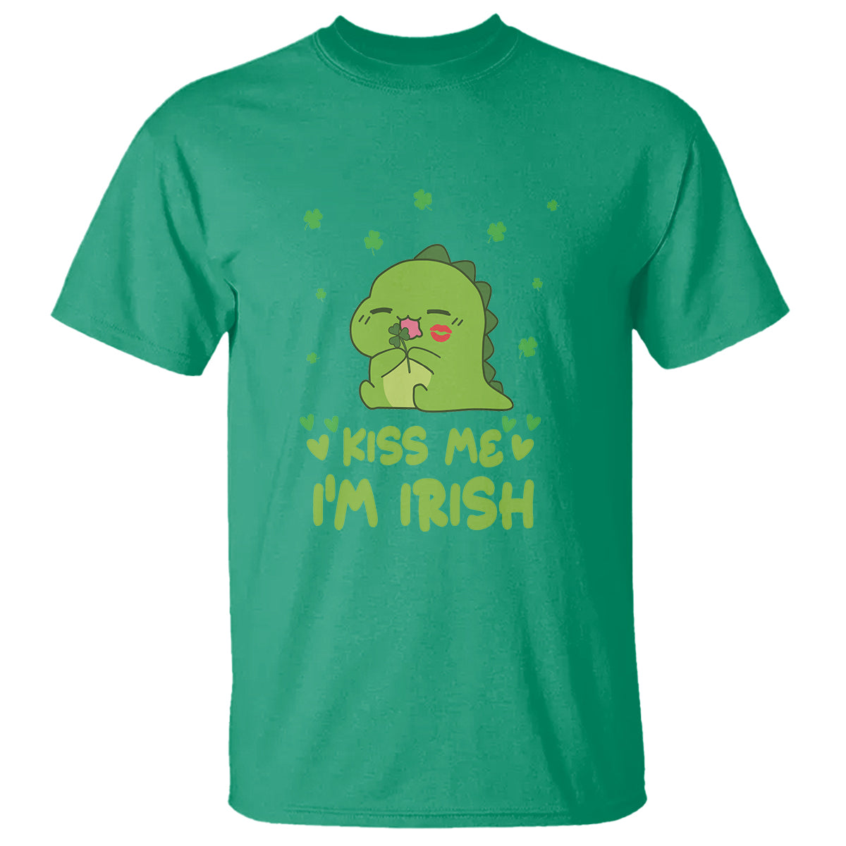St. Patrick's Day T Shirt Kiss Me I'm Irish Cute Dinosaur - Wonder Print Shop
