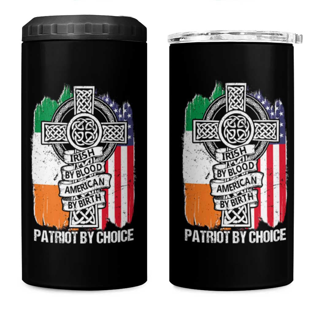 Irish By Blood American By Birth Patriot By Choice 4 in 1 Can Cooler Tumbler Celtic Cross Ireland America Flag