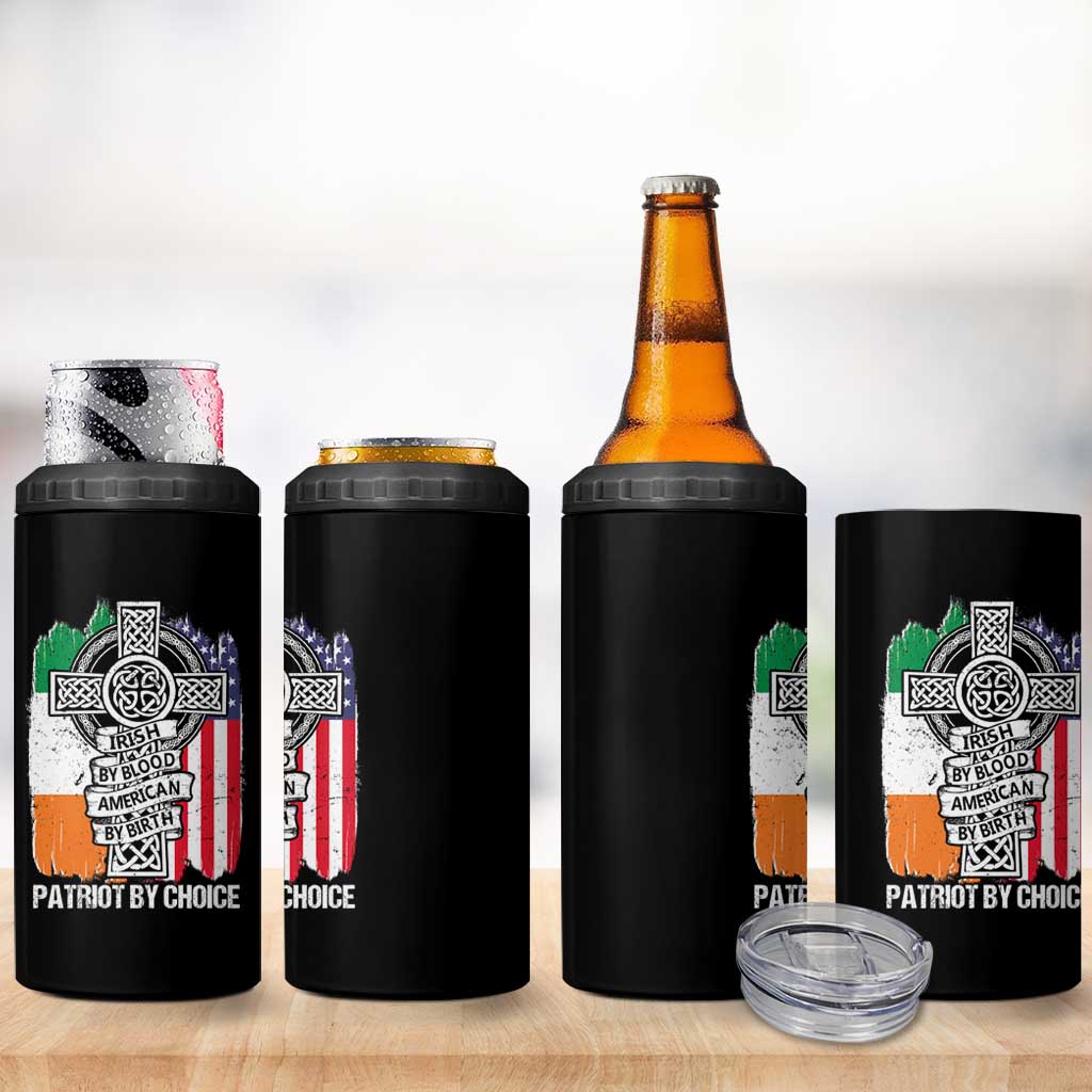 Irish By Blood American By Birth Patriot By Choice 4 in 1 Can Cooler Tumbler Celtic Cross Ireland America Flag