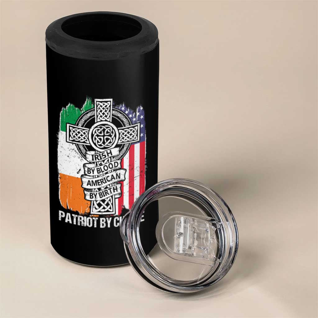 Irish By Blood American By Birth Patriot By Choice 4 in 1 Can Cooler Tumbler Celtic Cross Ireland America Flag
