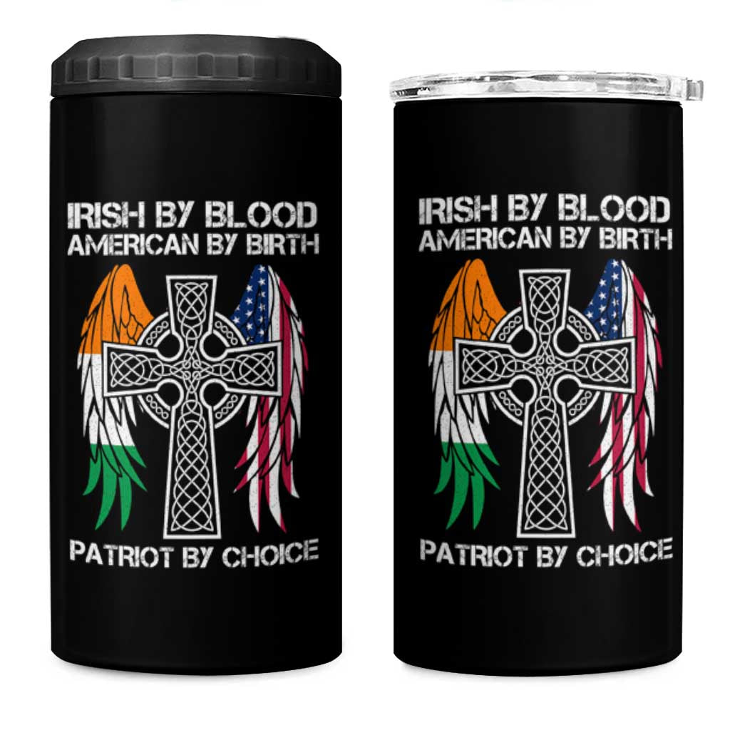 Irish By Blood American By Birth Patriot By Choice 4 in 1 Can Cooler Tumbler Ireland America Flag Celtic Cross