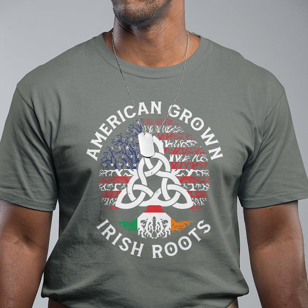 American Grown Irish Roots Ireland Flag T Shirt - Wonder Print Shop