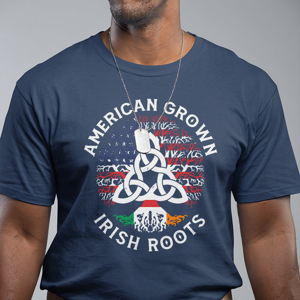 American Grown Irish Roots Ireland Flag T Shirt - Wonder Print Shop