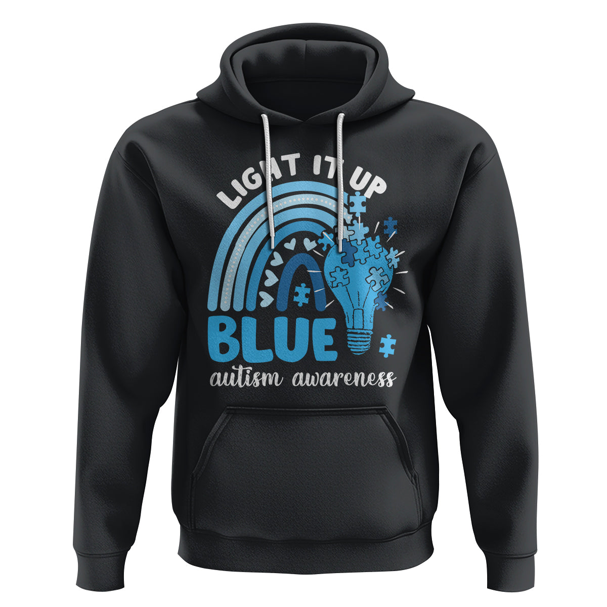 Autism Awareness Hoodie Light It Up Blue Rainbow Puzzle Piece - Wonder Print Shop
