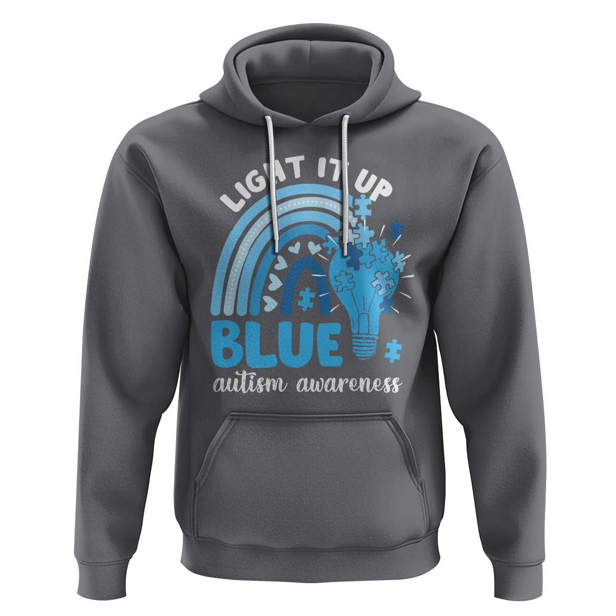 Autism Awareness Hoodie Light It Up Blue Rainbow Puzzle Piece - Wonder Print Shop