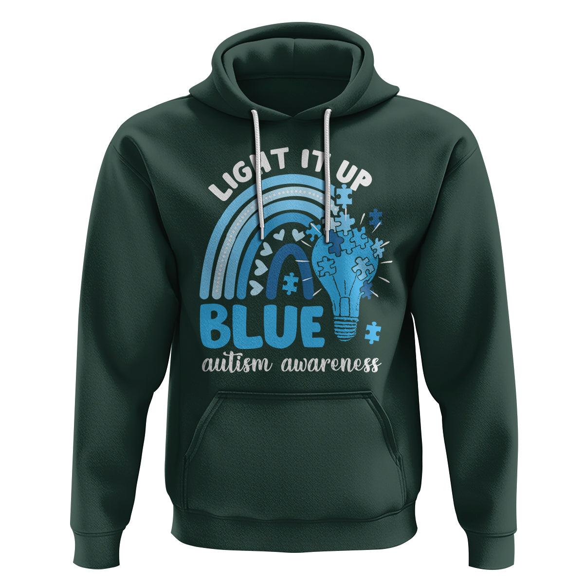 Autism Awareness Hoodie Light It Up Blue Rainbow Puzzle Piece - Wonder Print Shop