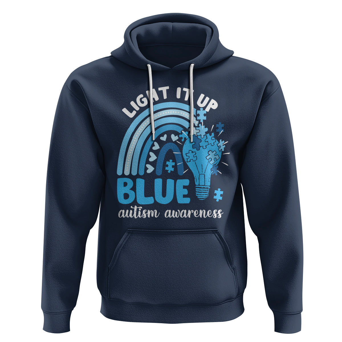 Autism Awareness Hoodie Light It Up Blue Rainbow Puzzle Piece - Wonder Print Shop