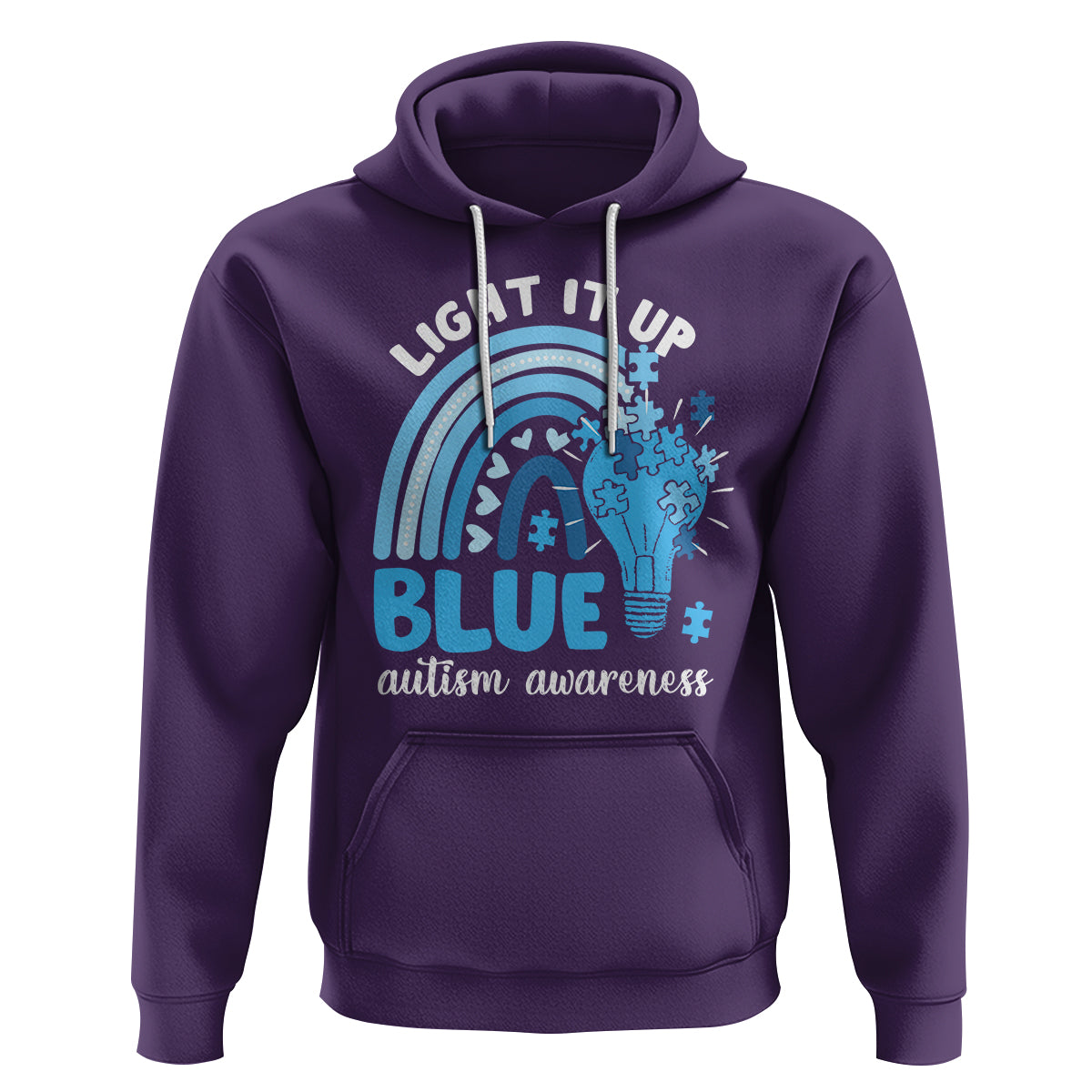 Autism Awareness Hoodie Light It Up Blue Rainbow Puzzle Piece - Wonder Print Shop