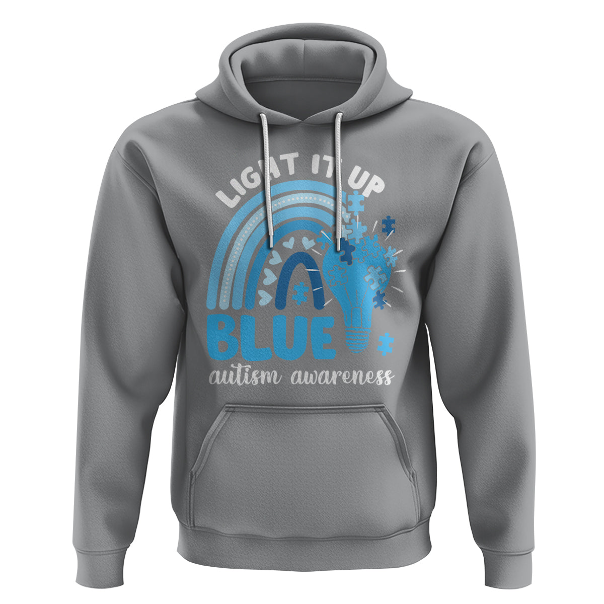 Autism Awareness Hoodie Light It Up Blue Rainbow Puzzle Piece - Wonder Print Shop