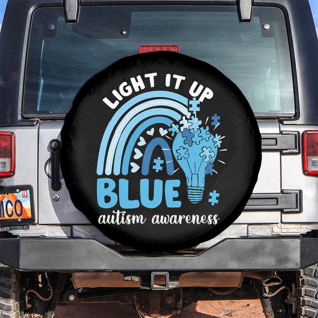 Autism Awareness Spare Tire Cover Light It Up Blue Rainbow Puzzle Piece