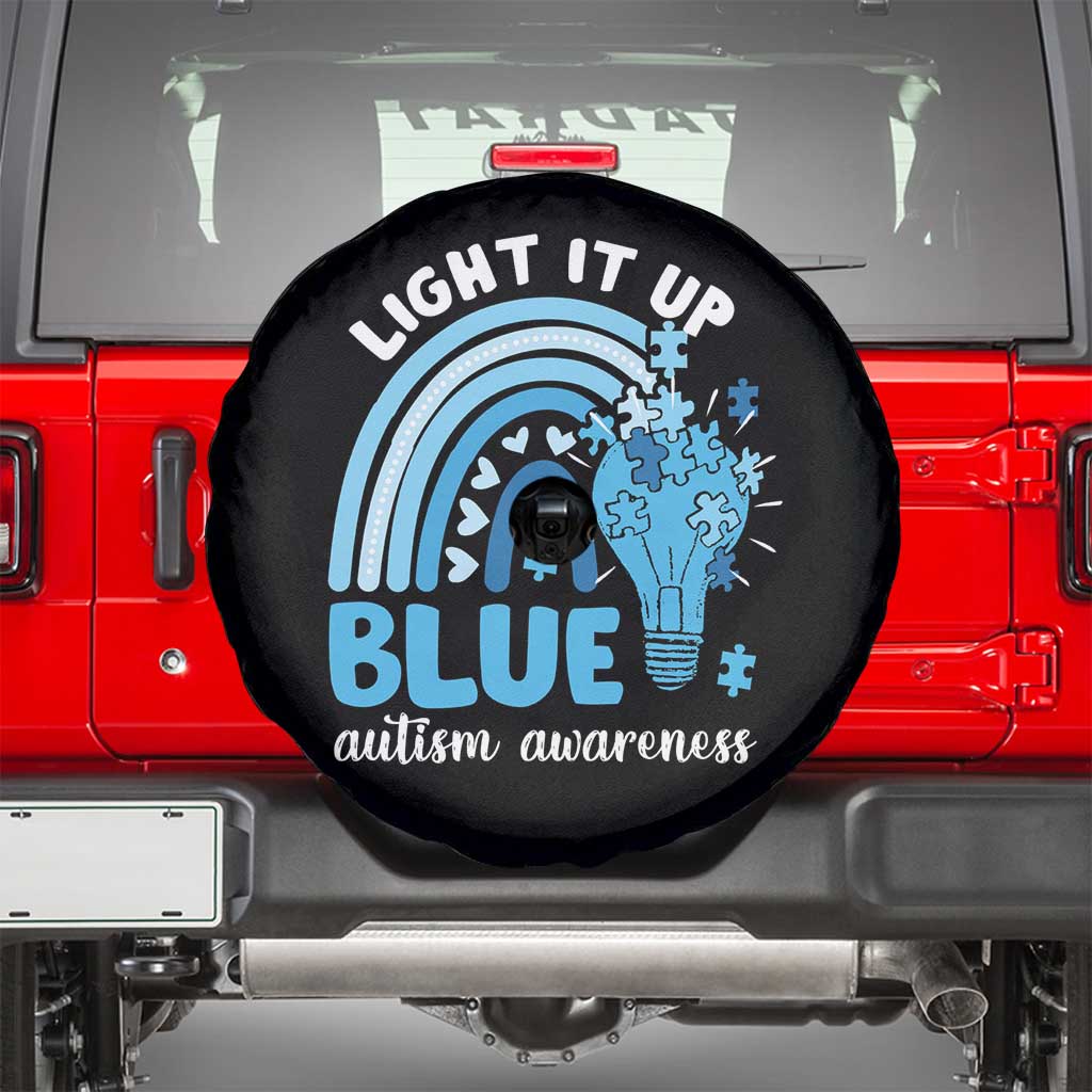 Autism Awareness Spare Tire Cover Light It Up Blue Rainbow Puzzle Piece