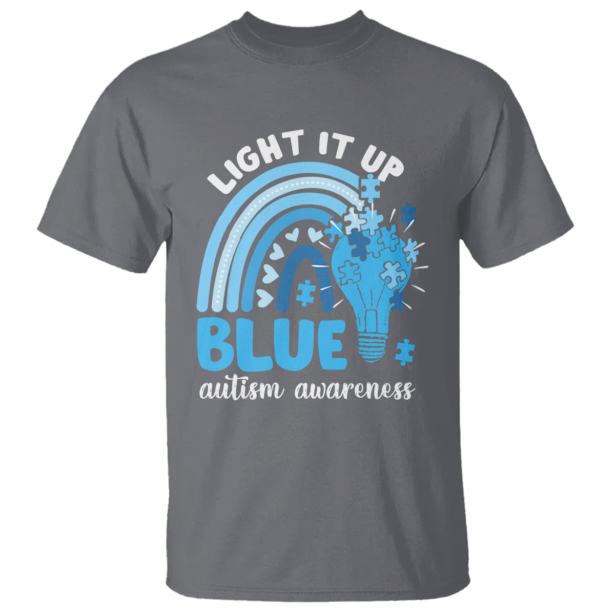 Autism Awareness T Shirt Light It Up Blue Rainbow Puzzle Piece - Wonder Print Shop