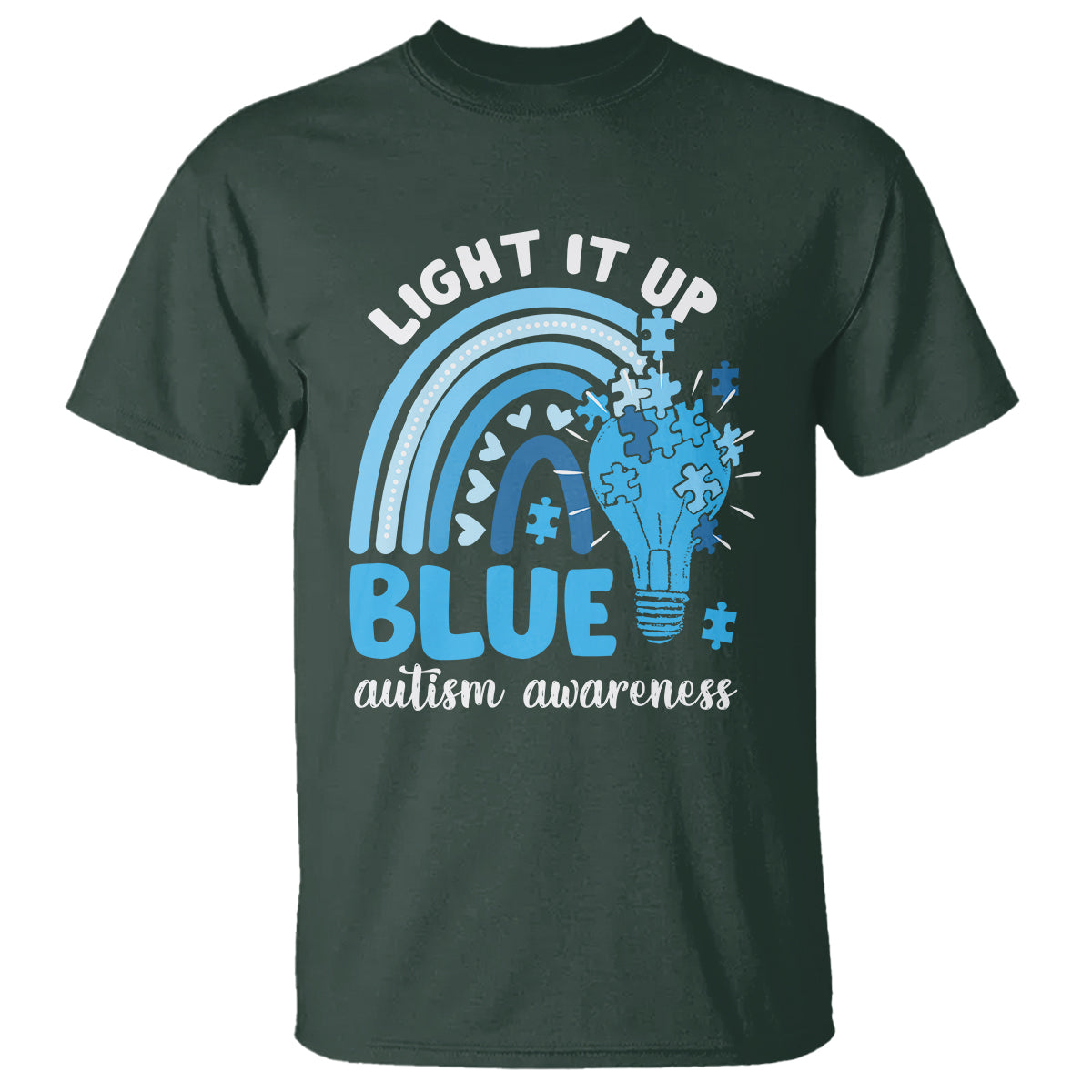 Autism Awareness T Shirt Light It Up Blue Rainbow Puzzle Piece - Wonder Print Shop