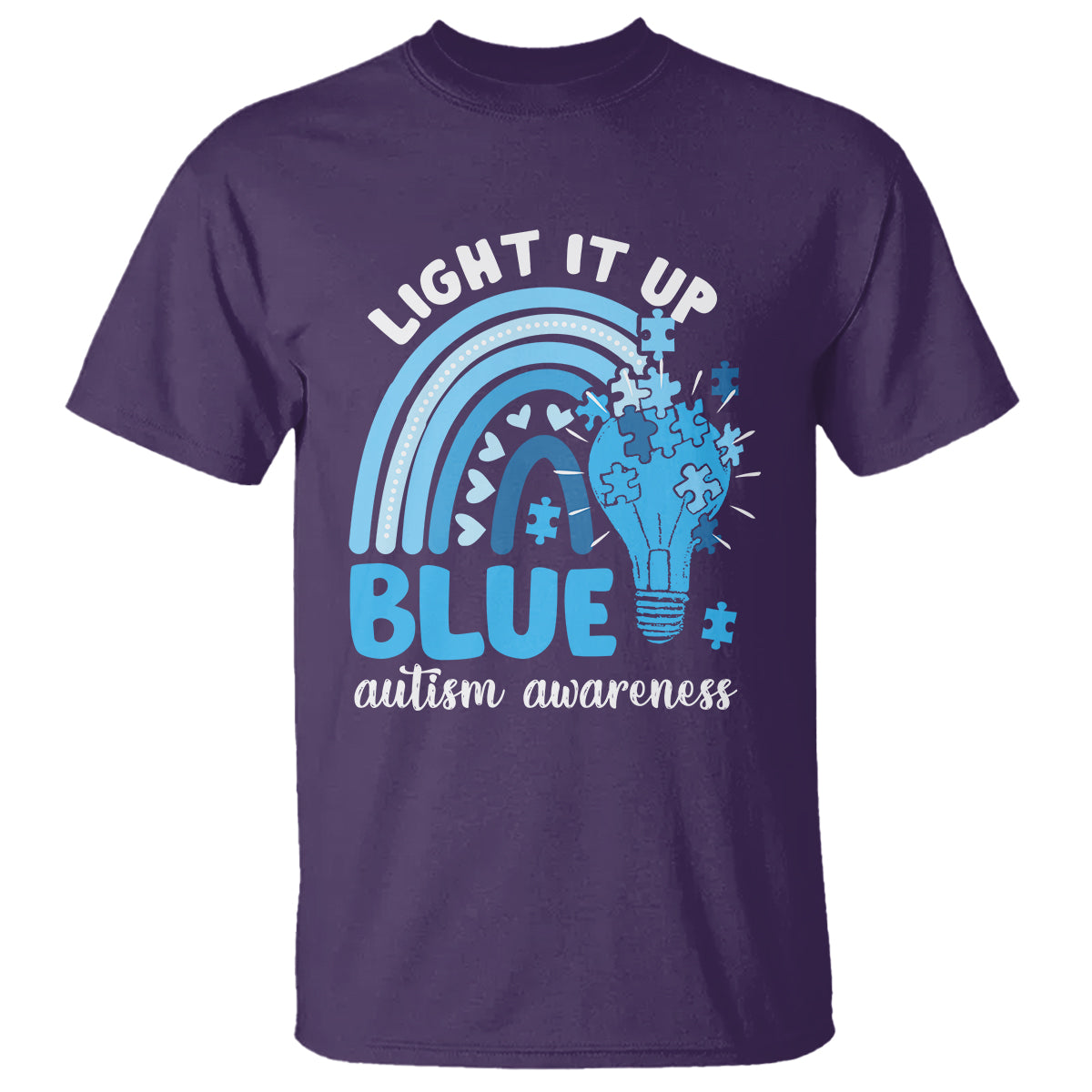 Autism Awareness T Shirt Light It Up Blue Rainbow Puzzle Piece - Wonder Print Shop