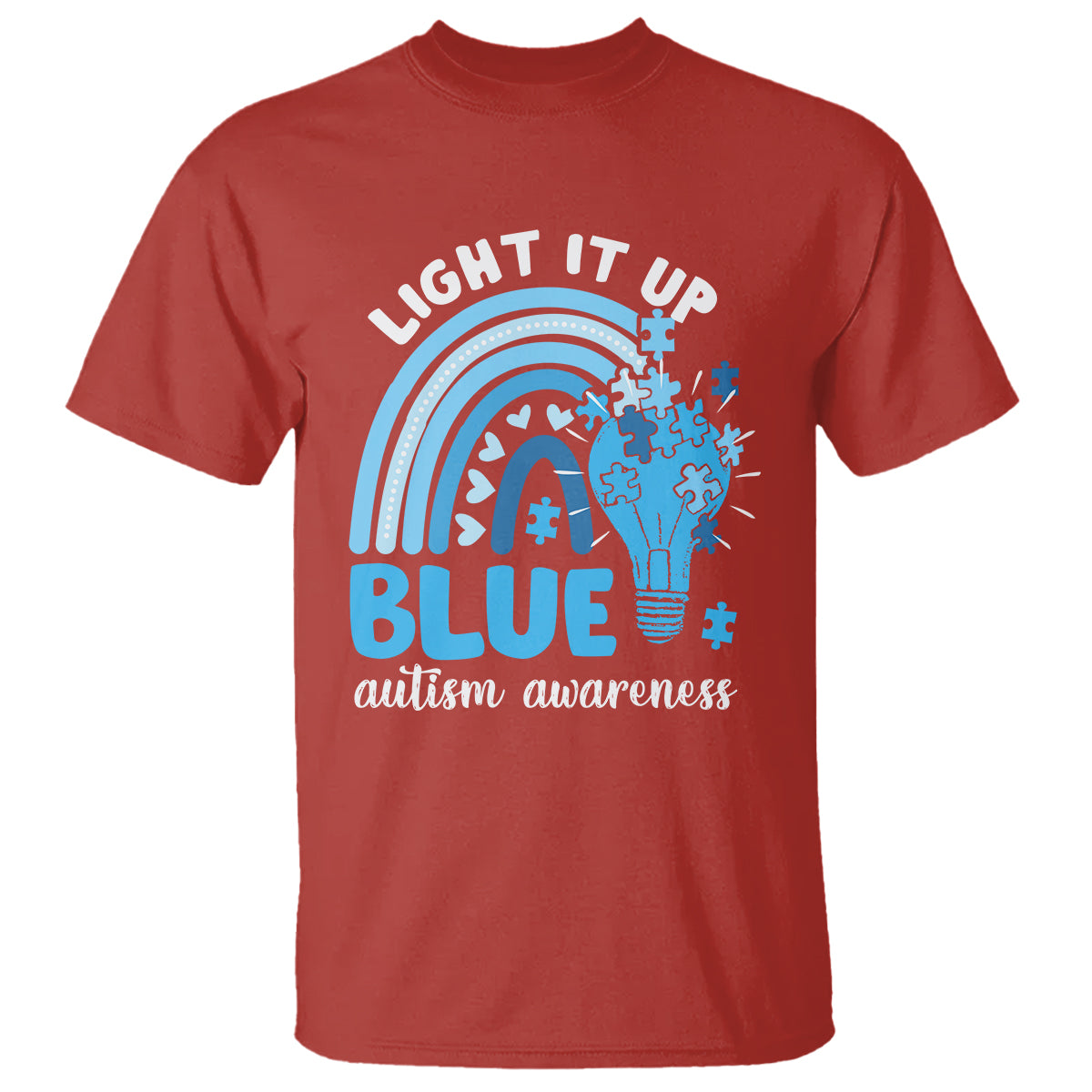 Autism Awareness T Shirt Light It Up Blue Rainbow Puzzle Piece - Wonder Print Shop