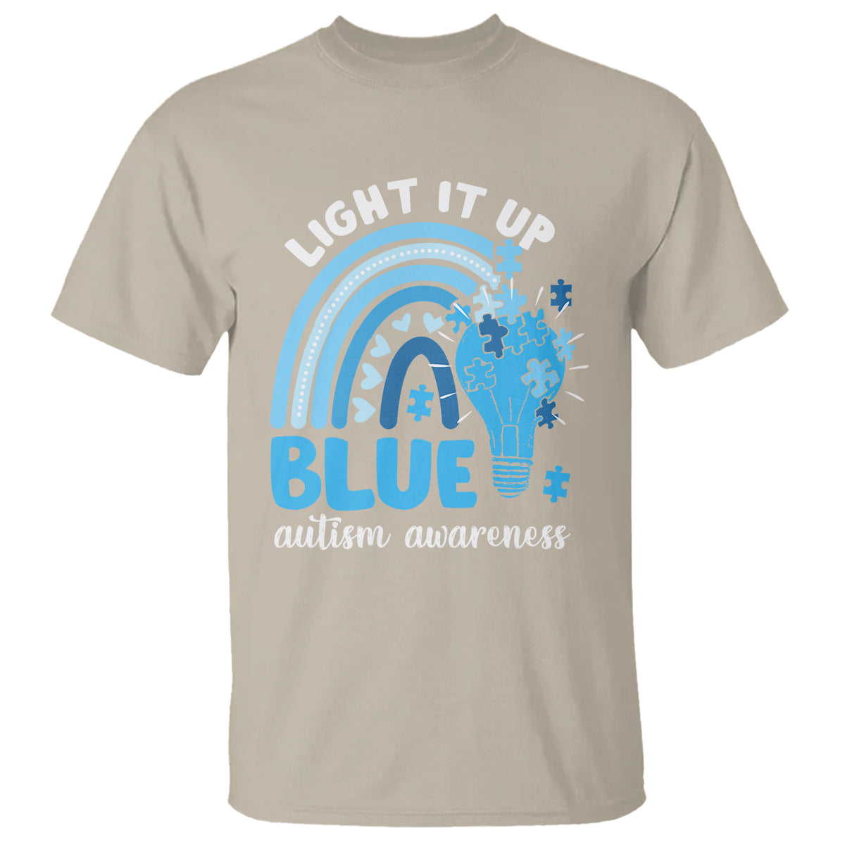Autism Awareness T Shirt Light It Up Blue Rainbow Puzzle Piece - Wonder Print Shop