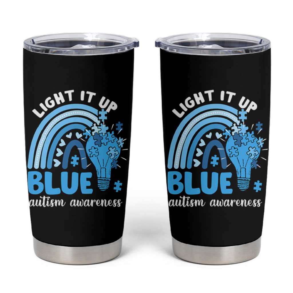Autism Awareness Tumbler Cup Light It Up Blue Rainbow Puzzle Piece