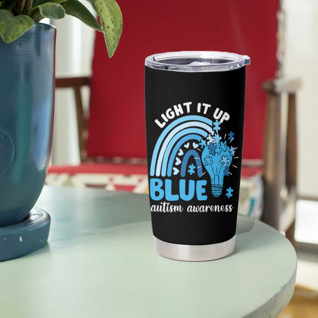 Autism Awareness Tumbler Cup Light It Up Blue Rainbow Puzzle Piece