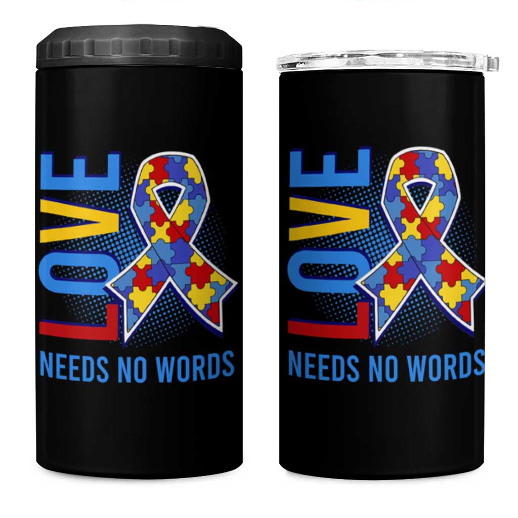 Autism Awareness 4 in 1 Can Cooler Tumbler Love Needs No Words Puzzle Heart
