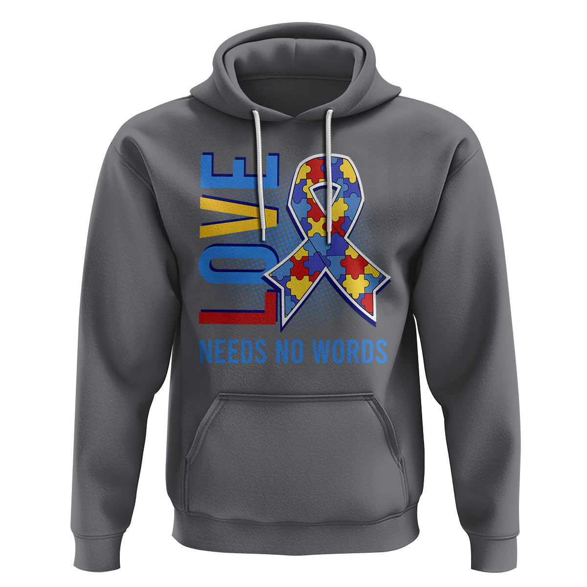 Autism Awareness Hoodie Love Needs No Words Puzzle Heart - Wonder Print Shop