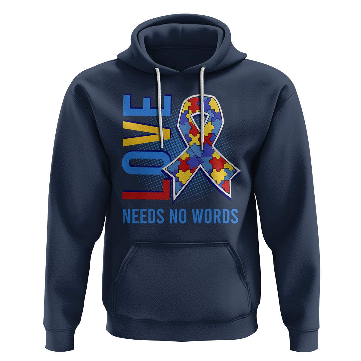 Autism Awareness Hoodie Love Needs No Words Puzzle Heart - Wonder Print Shop
