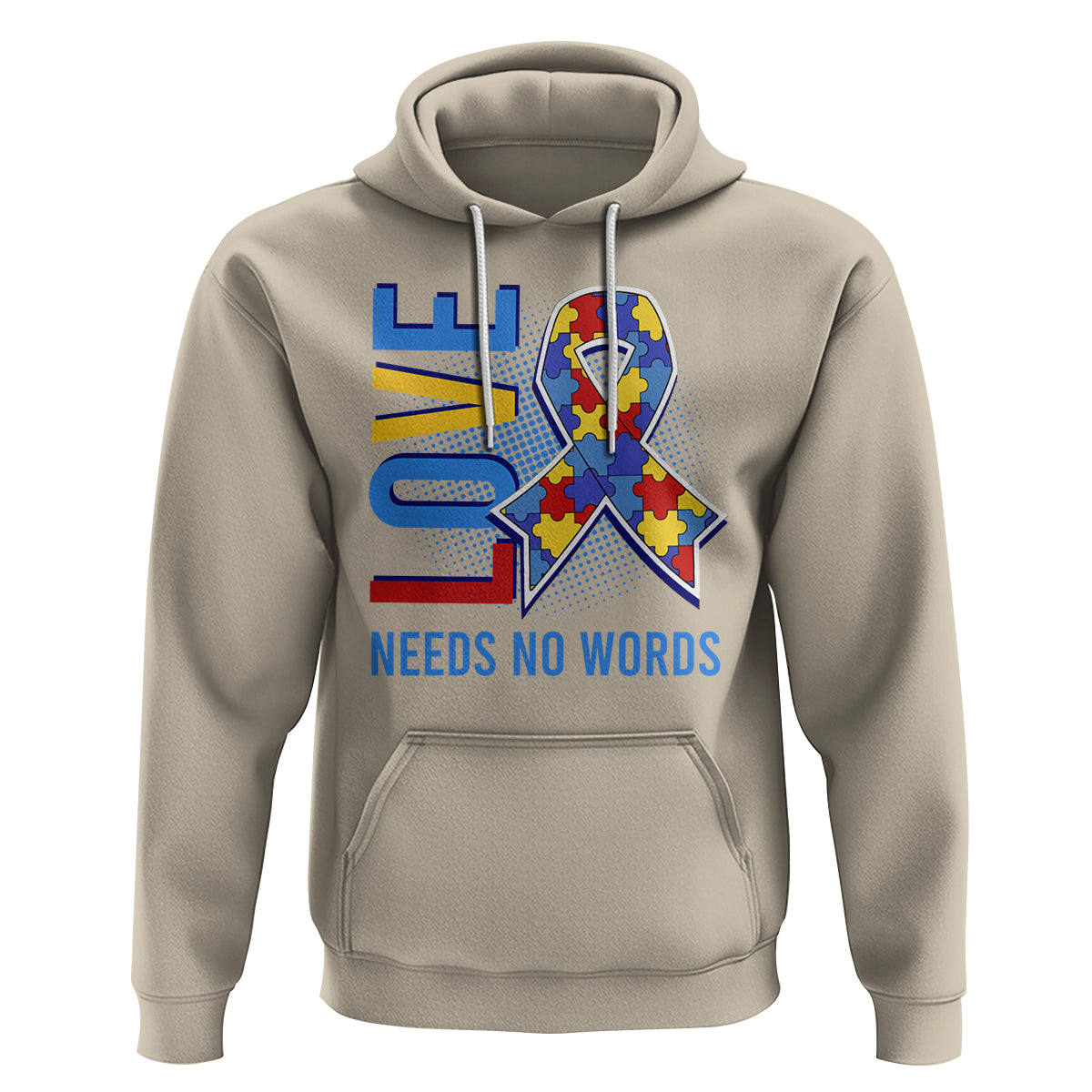 Autism Awareness Hoodie Love Needs No Words Puzzle Heart - Wonder Print Shop
