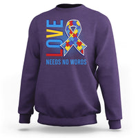 Autism Awareness Sweatshirt Love Needs No Words Puzzle Heart - Wonder Print Shop