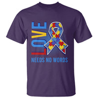 Autism Awareness T Shirt Love Needs No Words Puzzle Heart - Wonder Print Shop