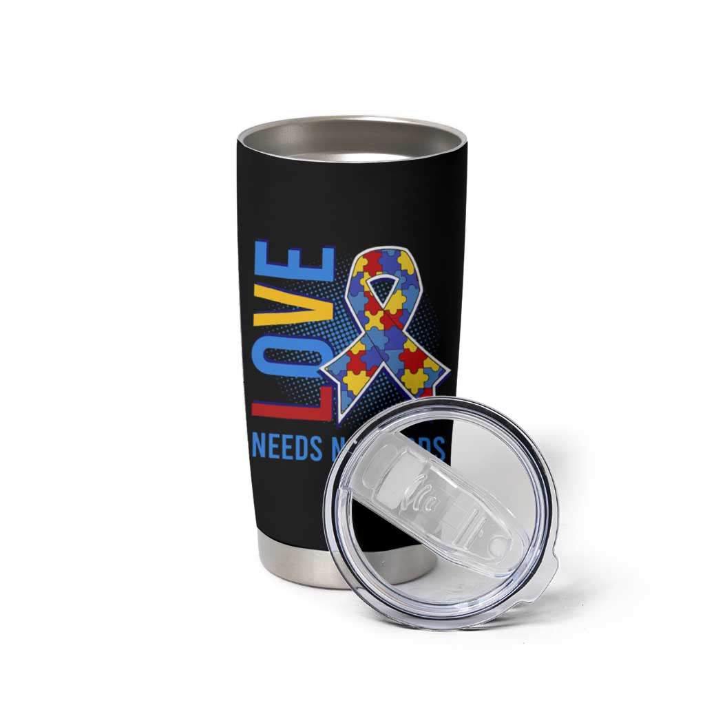 Autism Awareness Tumbler Cup Love Needs No Words Puzzle Heart