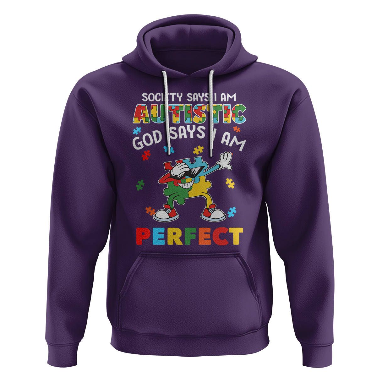 Autism Awareness Hoodie Society Says I'm Autistic God Says I'm Perfect Puzzle Dabbing - Wonder Print Shop