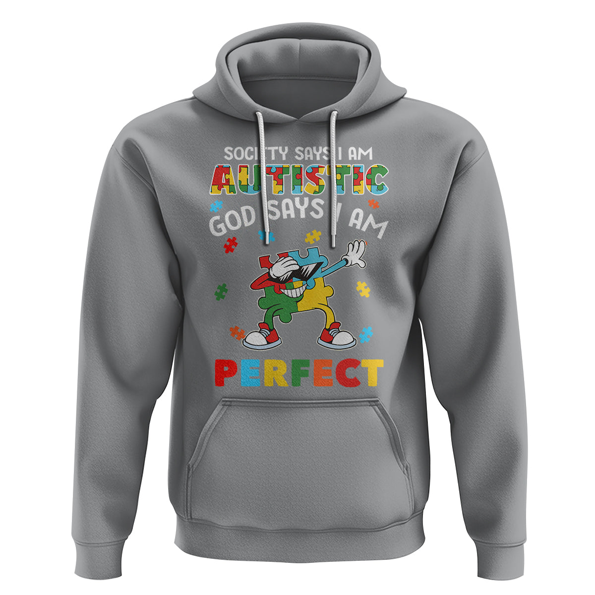 Autism Awareness Hoodie Society Says I'm Autistic God Says I'm Perfect Puzzle Dabbing - Wonder Print Shop