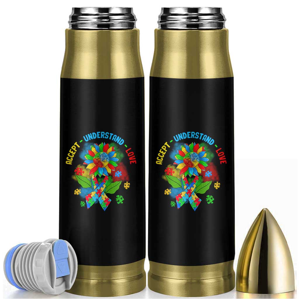 Autism Awareness Bullet Tumbler Accept Understand Love Rainbow Puzzle Sunflower