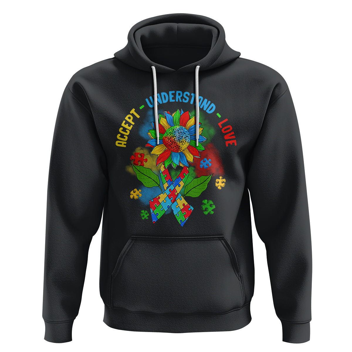 Autism Awareness Hoodie Accept Understand Love Rainbow Puzzle Sunflower - Wonder Print Shop