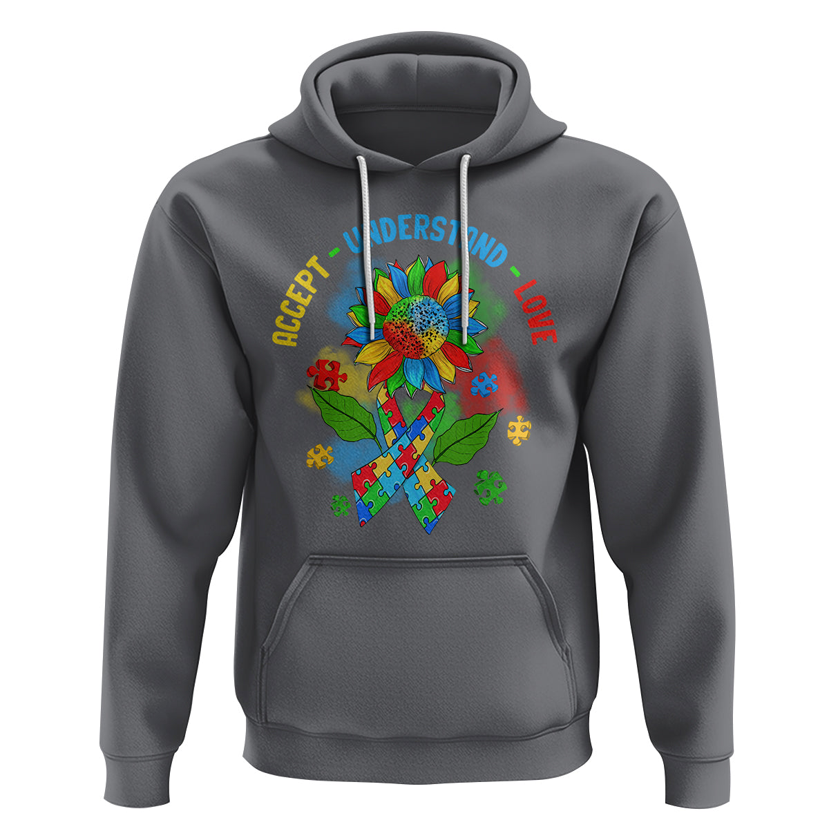 Autism Awareness Hoodie Accept Understand Love Rainbow Puzzle Sunflower - Wonder Print Shop