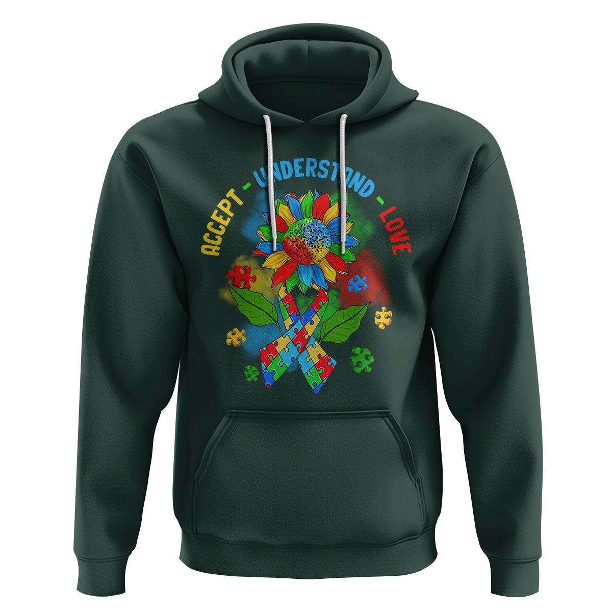 Autism Awareness Hoodie Accept Understand Love Rainbow Puzzle Sunflower - Wonder Print Shop