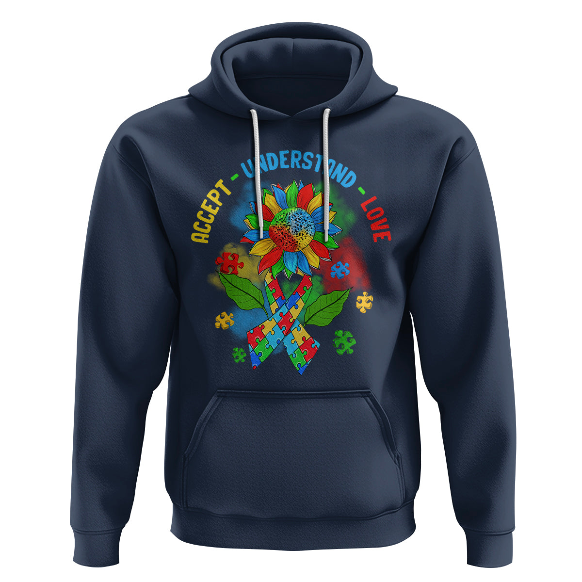 Autism Awareness Hoodie Accept Understand Love Rainbow Puzzle Sunflower - Wonder Print Shop