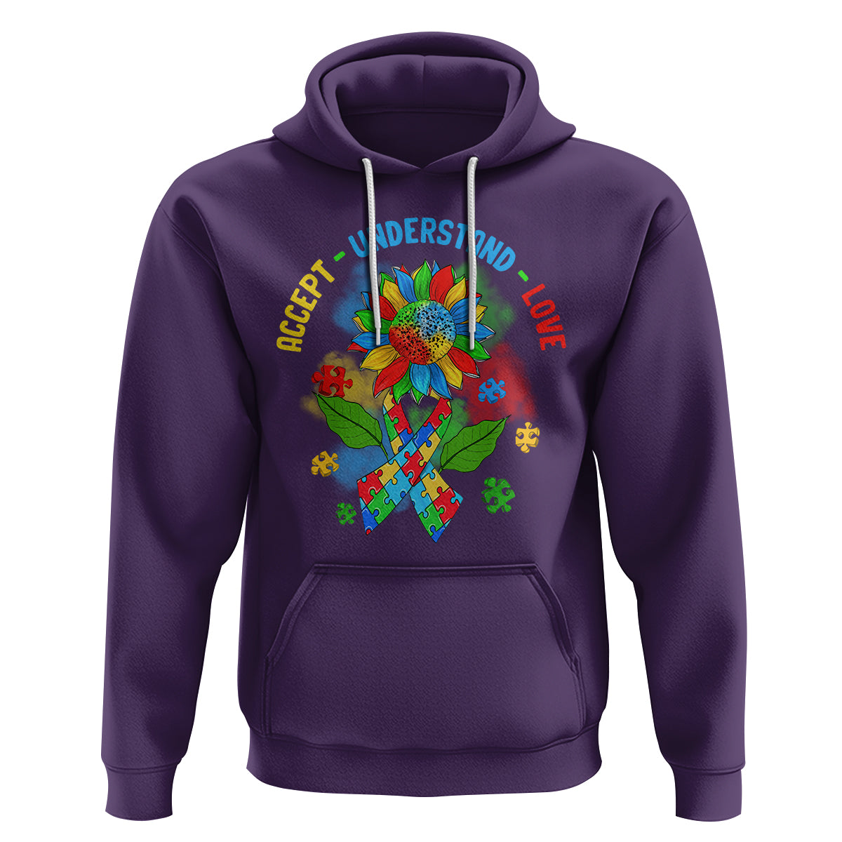 Autism Awareness Hoodie Accept Understand Love Rainbow Puzzle Sunflower - Wonder Print Shop
