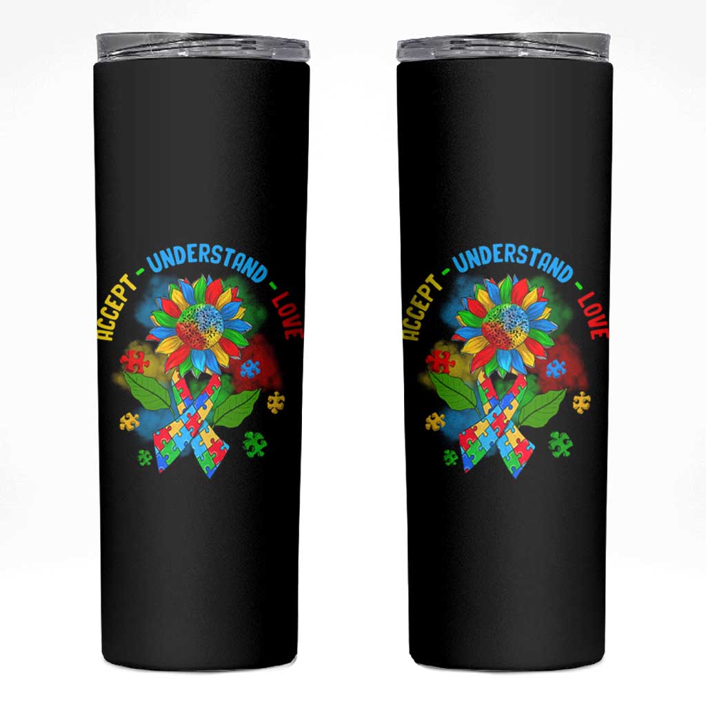 Autism Awareness Skinny Tumbler Accept Understand Love Rainbow Puzzle Sunflower