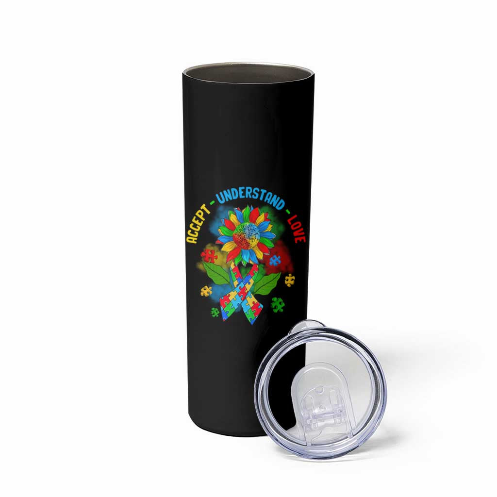 Autism Awareness Skinny Tumbler Accept Understand Love Rainbow Puzzle Sunflower