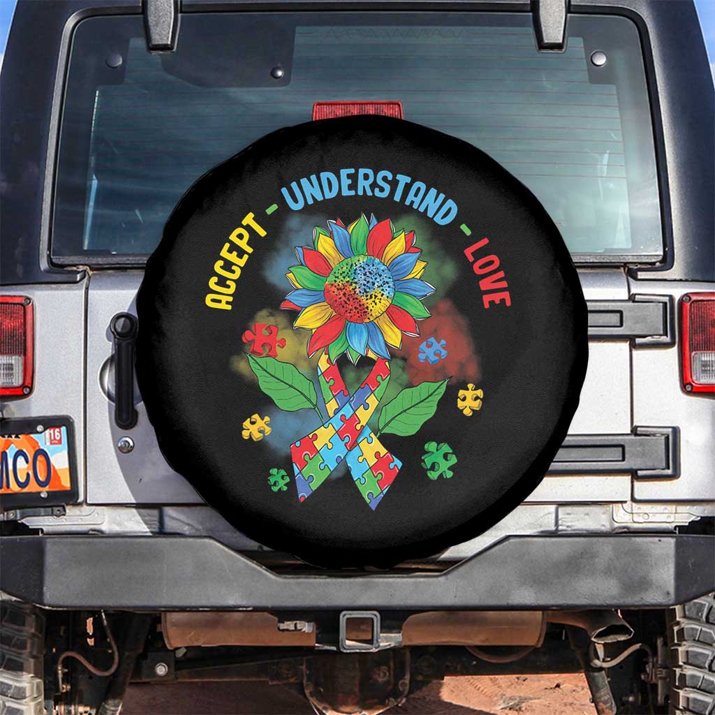 Autism Awareness Spare Tire Cover Accept Understand Love Rainbow Puzzle Sunflower