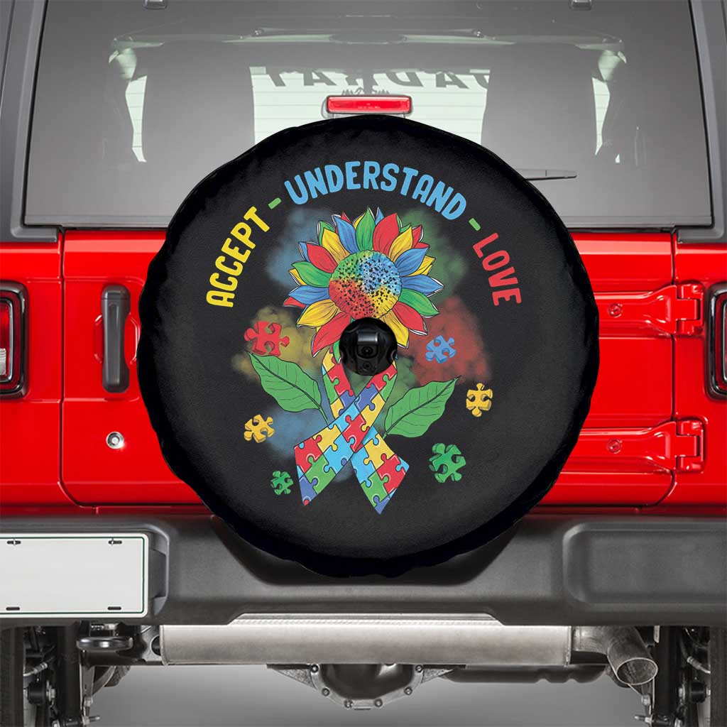 Autism Awareness Spare Tire Cover Accept Understand Love Rainbow Puzzle Sunflower