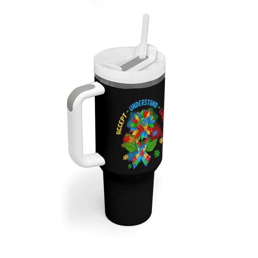 Autism Awareness Tumbler With Handle Accept Understand Love Rainbow Puzzle Sunflower