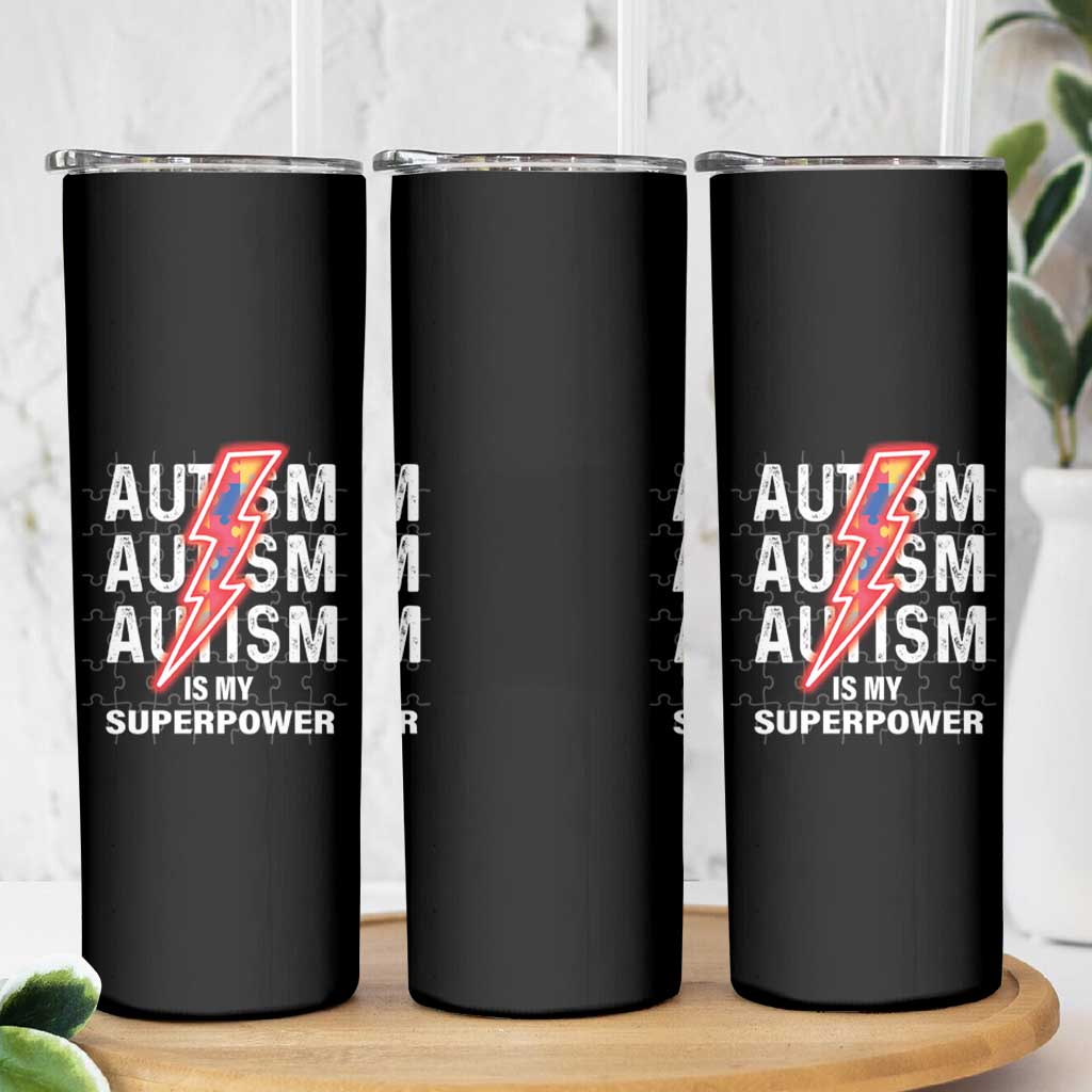 Autistic Skinny Tumbler Autism Is My Super Power Brain Superhero
