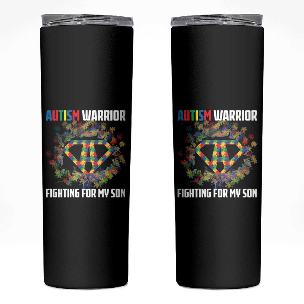 Autism Warrior Fighting For My Son Mom Dad Parents Skinny Tumbler