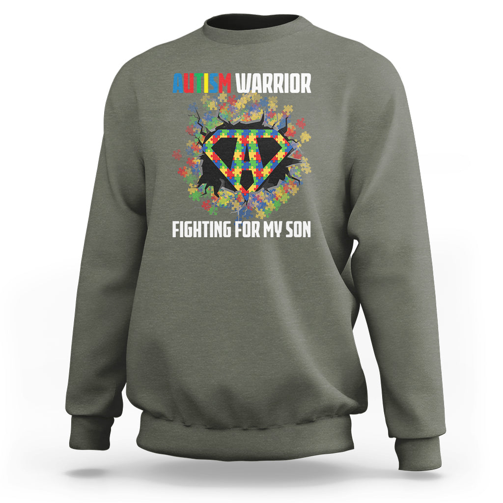 Autism Warrior Fighting For My Son Mom Dad Parents Sweatshirt - Wonder Print Shop