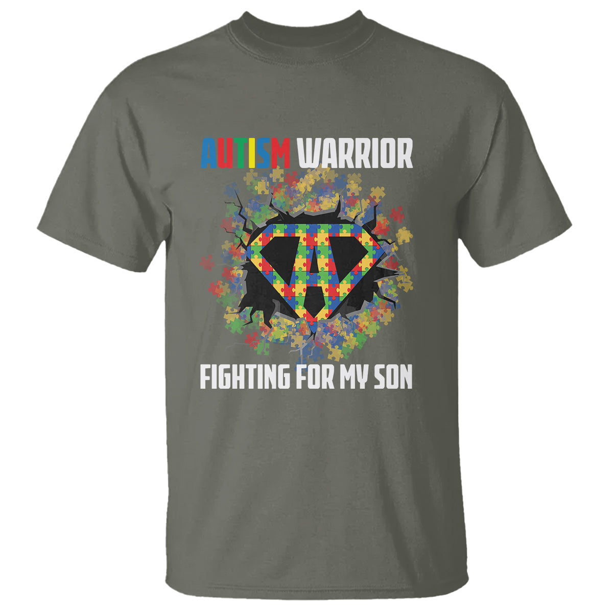 Autism Warrior Fighting For My Son Mom Dad Parents T Shirt - Wonder Print Shop