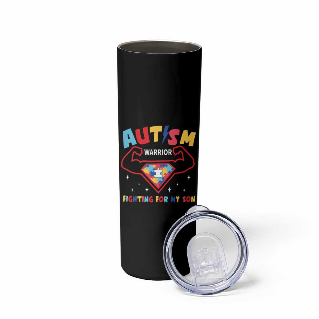 Autism Warrior Superhero Fighting For My Son Mom Dad Parents Skinny Tumbler