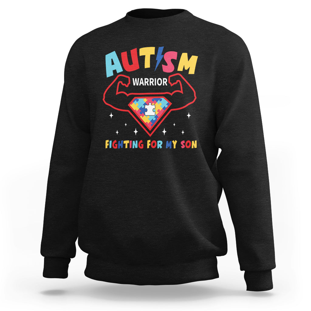 Autism Warrior Superhero Fighting For My Son Mom Dad Parents Sweatshirt - Wonder Print Shop